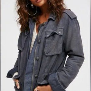 Free People Washed Cotton Blue Not Your Brother's Surplus Utility Jacket  XL